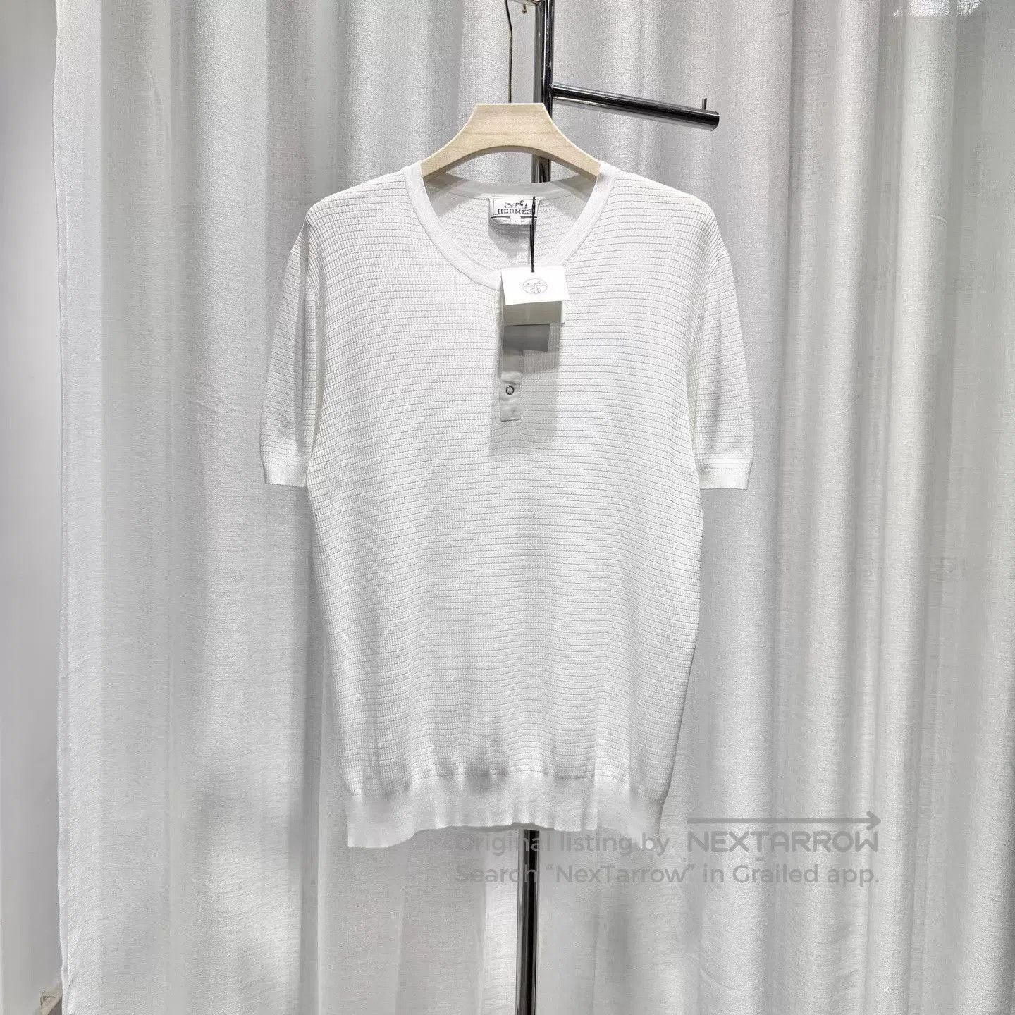 Hermes White Short Sleeve Henley Shirt. Size US L / EU 52-54 / 3 - 1 Thumbnail