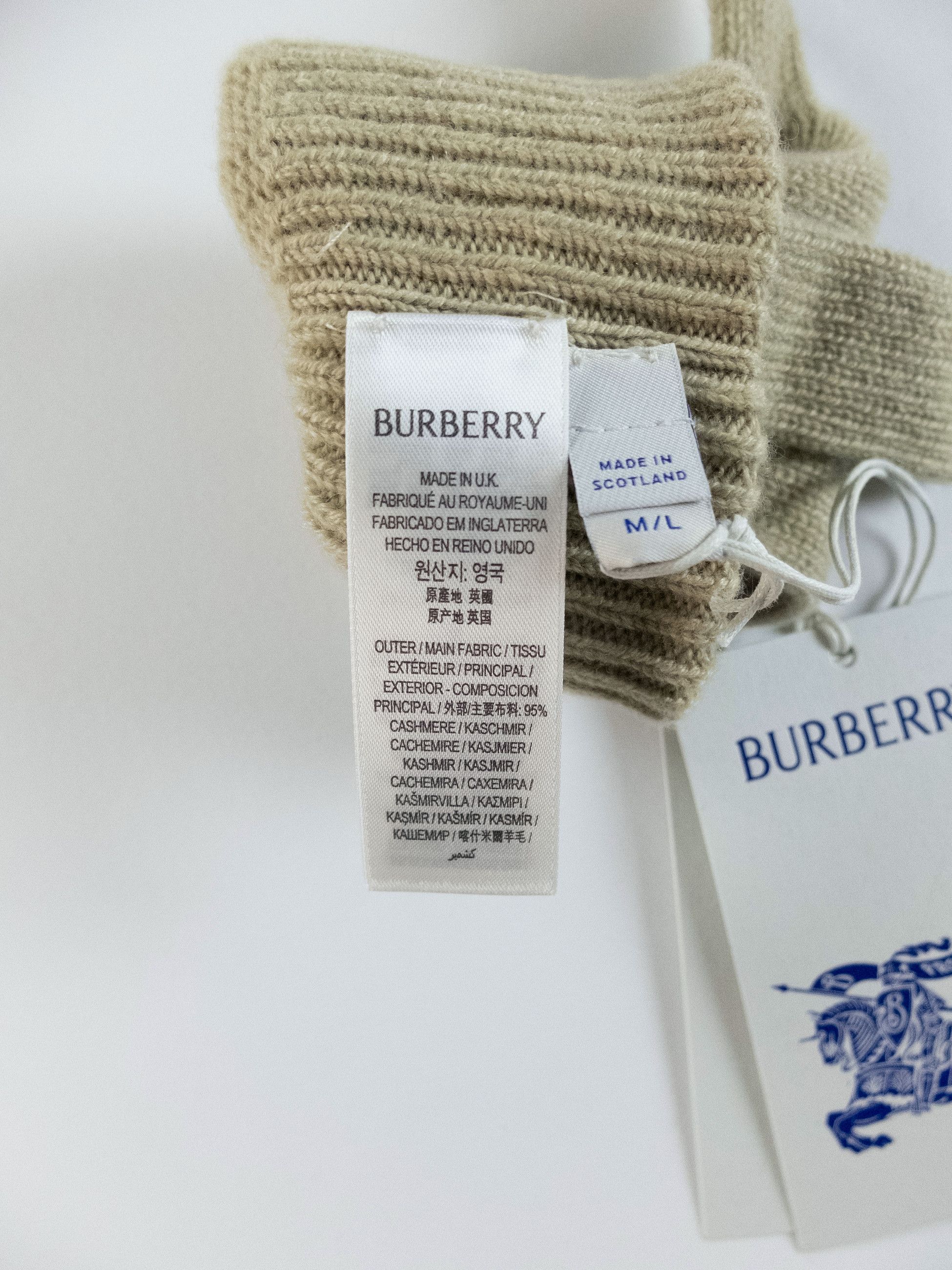 Burberry BURBERRY beige knight logo embroidered cashmere gloves M/L Size ONE SIZE - 5 Thumbnail