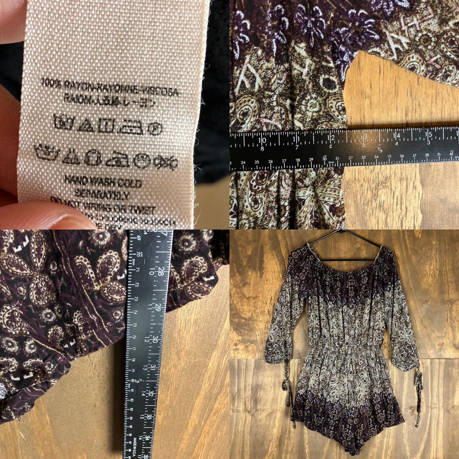 Free People Free People Romper Womens Brown So Divine Smocked Paisley 100% Rayon M Size 32" / US 10 / IT 46 - 8 Thumbnail