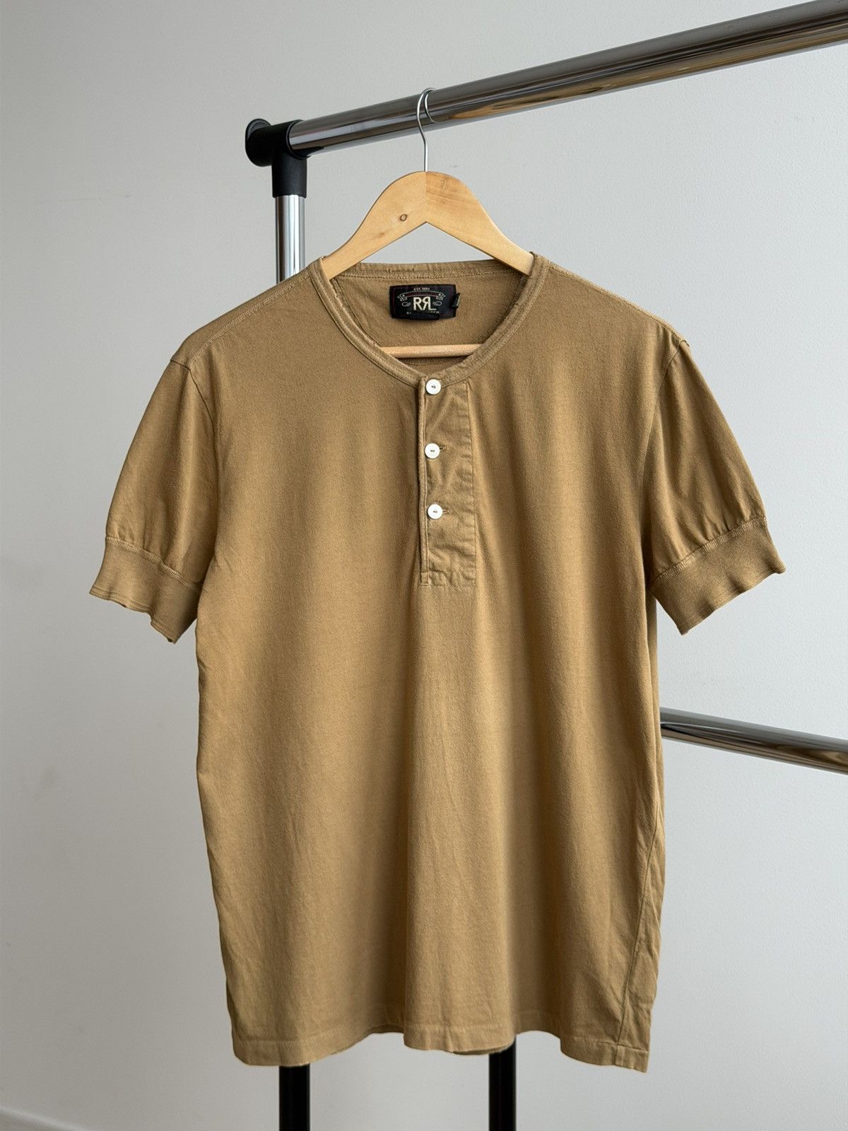 RRL Double RL Henley T-Shirt Tan Short Sleeve