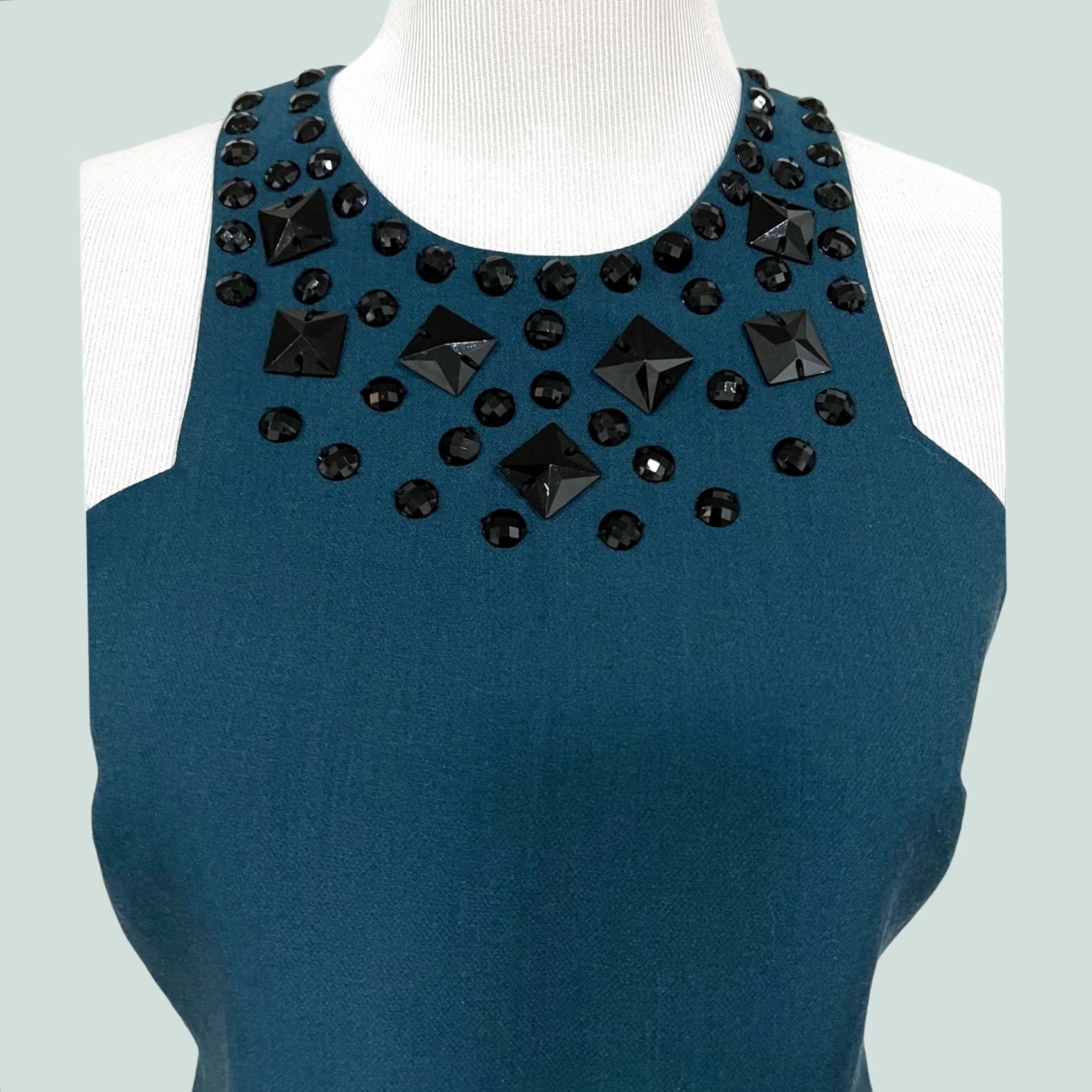 Griffin Annie Griffin Beaded Sleeveless Top Teal Blue Sz 6 Womens Blouse Fitted Tank Short Sleeveless Size M / US 6-8 / IT 42-44 - 1 Thumbnail