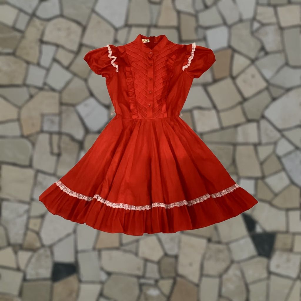Vintage VINTAGE Jeri Bee Dress Womens 12 Red M/L Lace Zipper Closure Button Detail Party Like New Size M / US 6-8 / IT 42-44 - 1 Thumbnail