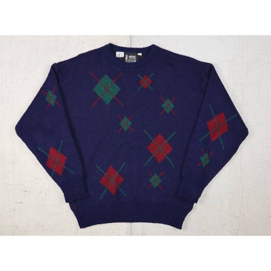 Vintage Vintage Eskimo Men's L Wool 80s Diamond Sweater Size US L / EU 52-54 / 3 - 6 Thumbnail