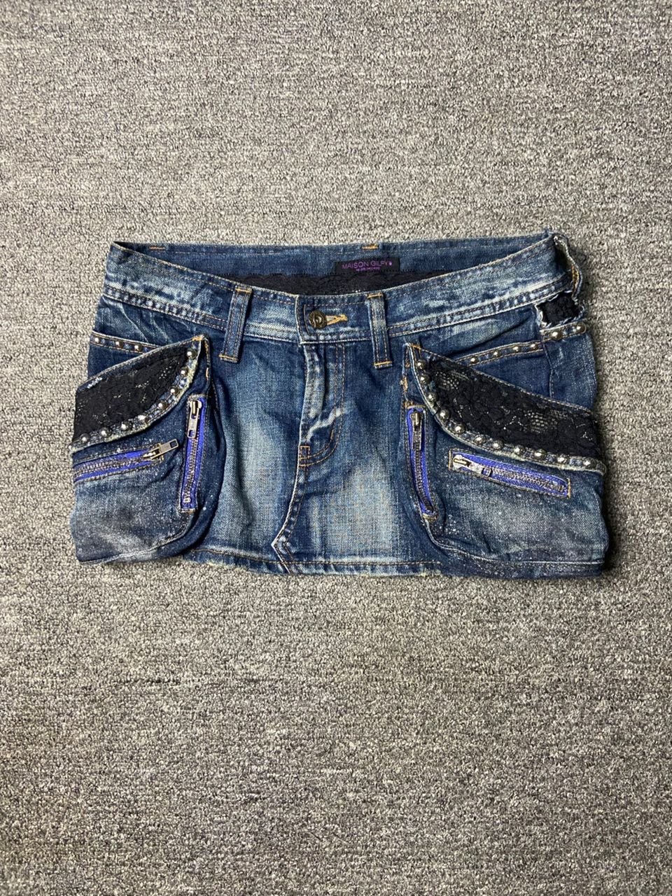 Japanese Brand Maison Gilfy Denim Mini Skirt with Lace & Zipper (158) Size 30" / US 8 / IT 44 - 2 Thumbnail