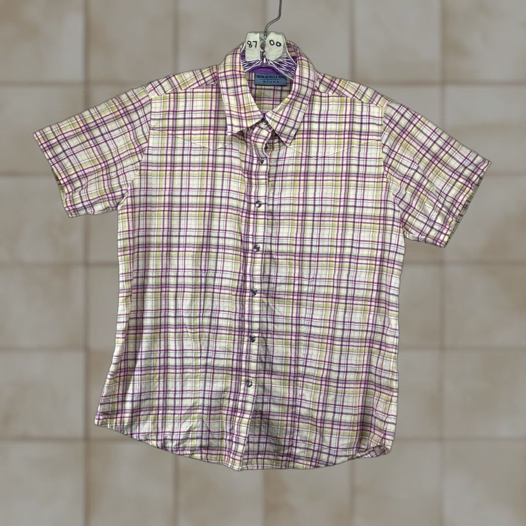 Wrangler Women’s Wrangler Western Pearl Snap Shirt Small Pink Plaid Cotton Casual Short Sleeve 90s Western Women Size S / US 4 / IT 40 - 1 Thumbnail