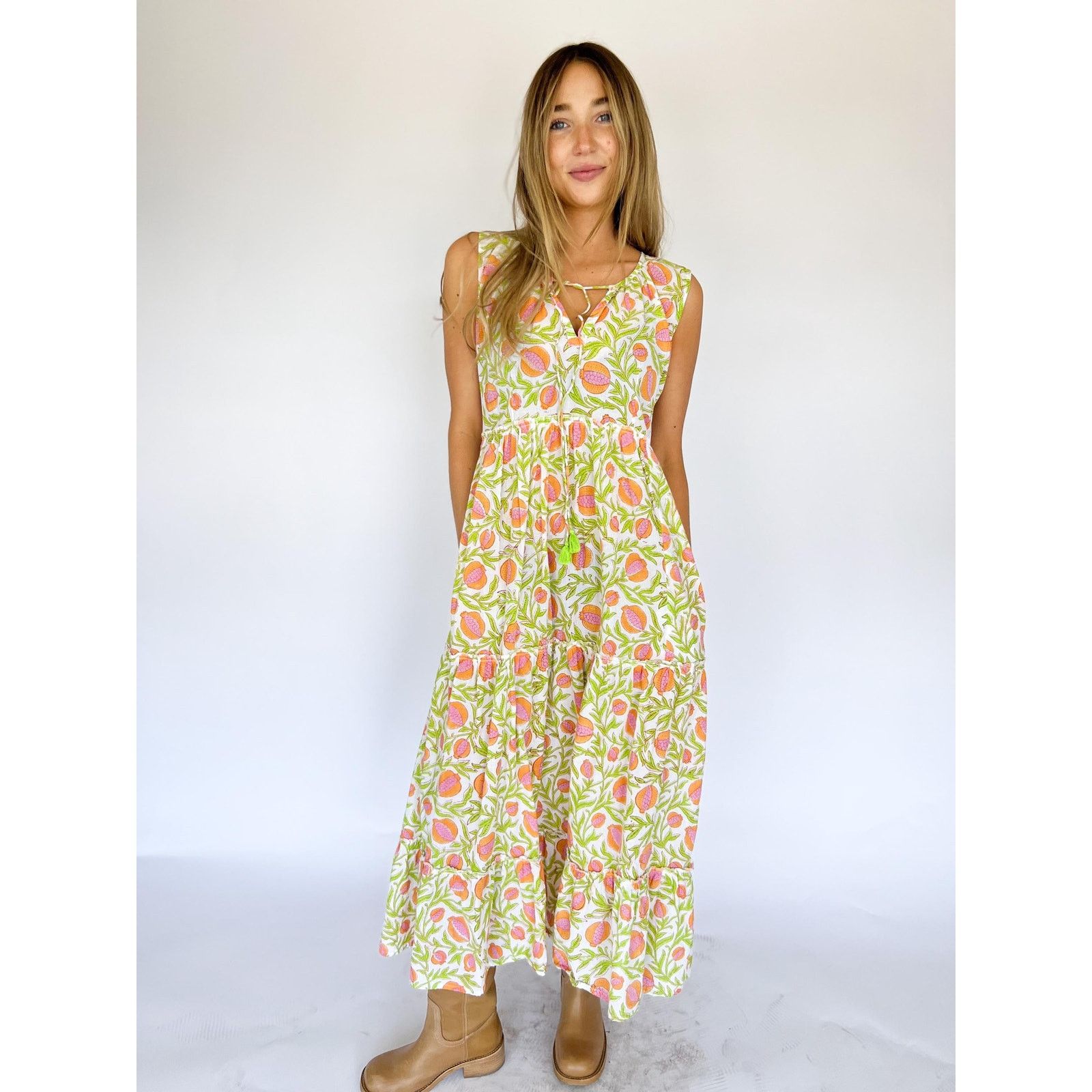 Vintage VTG 70s Boho Prairie Maxi Sleeveless Cotton Pomegranate Size M / US 6-8 / IT 42-44 - 1 Thumbnail