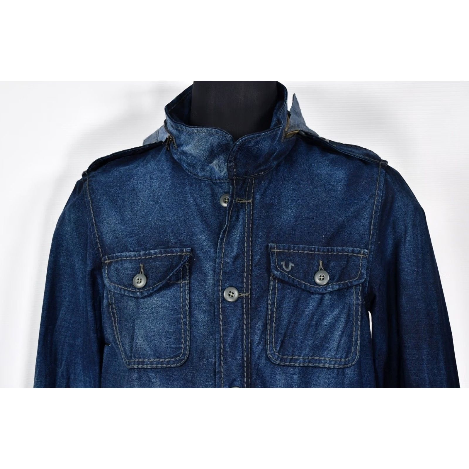 True Religion True Religion Military Jacket Denim Jacket Mens M Blue 100% Genuine Very Good Size M Chest 56cm Length 74cm Length Sleeve 69cm Shoulders 45cm Mens Size US M / EU 48-50 / 2 - 2 Thumbnail