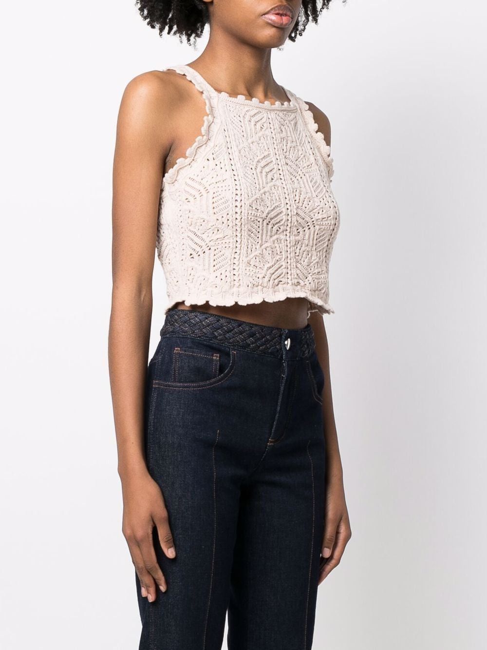 Saint Laurent Paris o1s1wg111024 Crochet Cropped Top in Beige Size S / US 4 / IT 40 - 4 Thumbnail