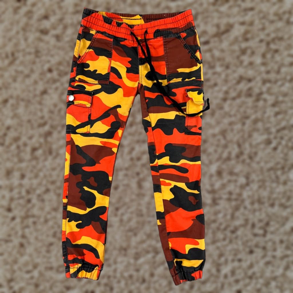 Vintage VIP Jeans Jeans Womens 5 Orange Black Yellow Lava Camo Jogger Cargo Cotton Blend Size 27" / US 4 / IT 40 - 1 Thumbnail