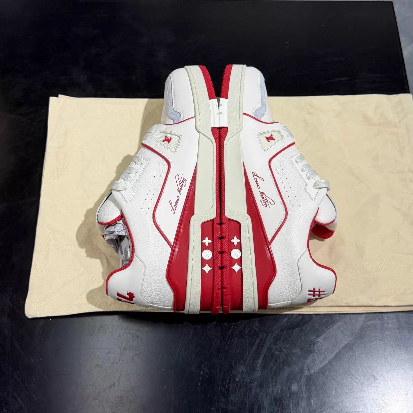 Louis Vuitton LV Trainer Signature White Red Color Blocked UK10 Size US 11 / EU 44 - 2 Thumbnail