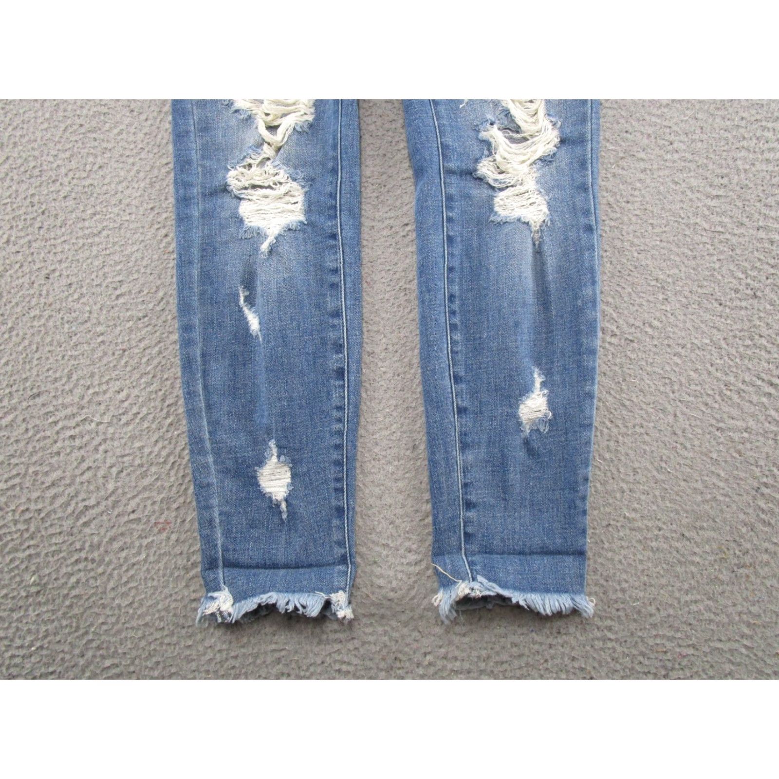 Vintage Kancan Jeans Womens Size 27 Blue Stretch Distressed Button Fly 5-Pocket Skinny Denim High Rise Regular Modern Feel Size 27" / US 4 / IT 40 - 2 Thumbnail