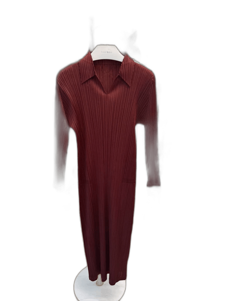Issey Miyake Issey Miyake Burgundy V-Neck Dress Size XL / US 12-14 / IT 48-50 - 1 Thumbnail