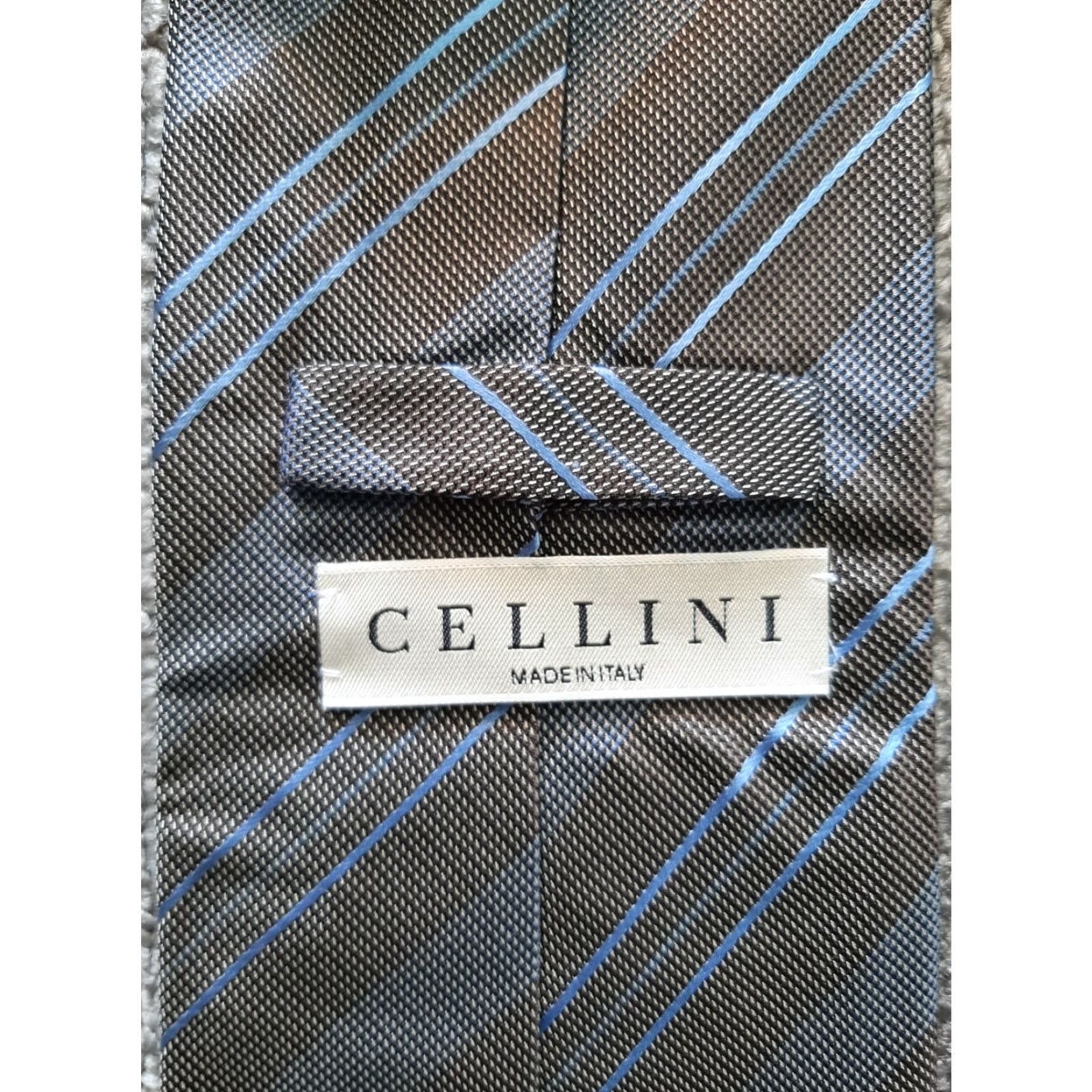 Vintage Marco Cellini Gray Blue Striped Tie Adult Mens Classic 57"-60" Silk Adjustable Knot Logo Handmade Silk Tie Men’s Size ONE SIZE - 3 Thumbnail