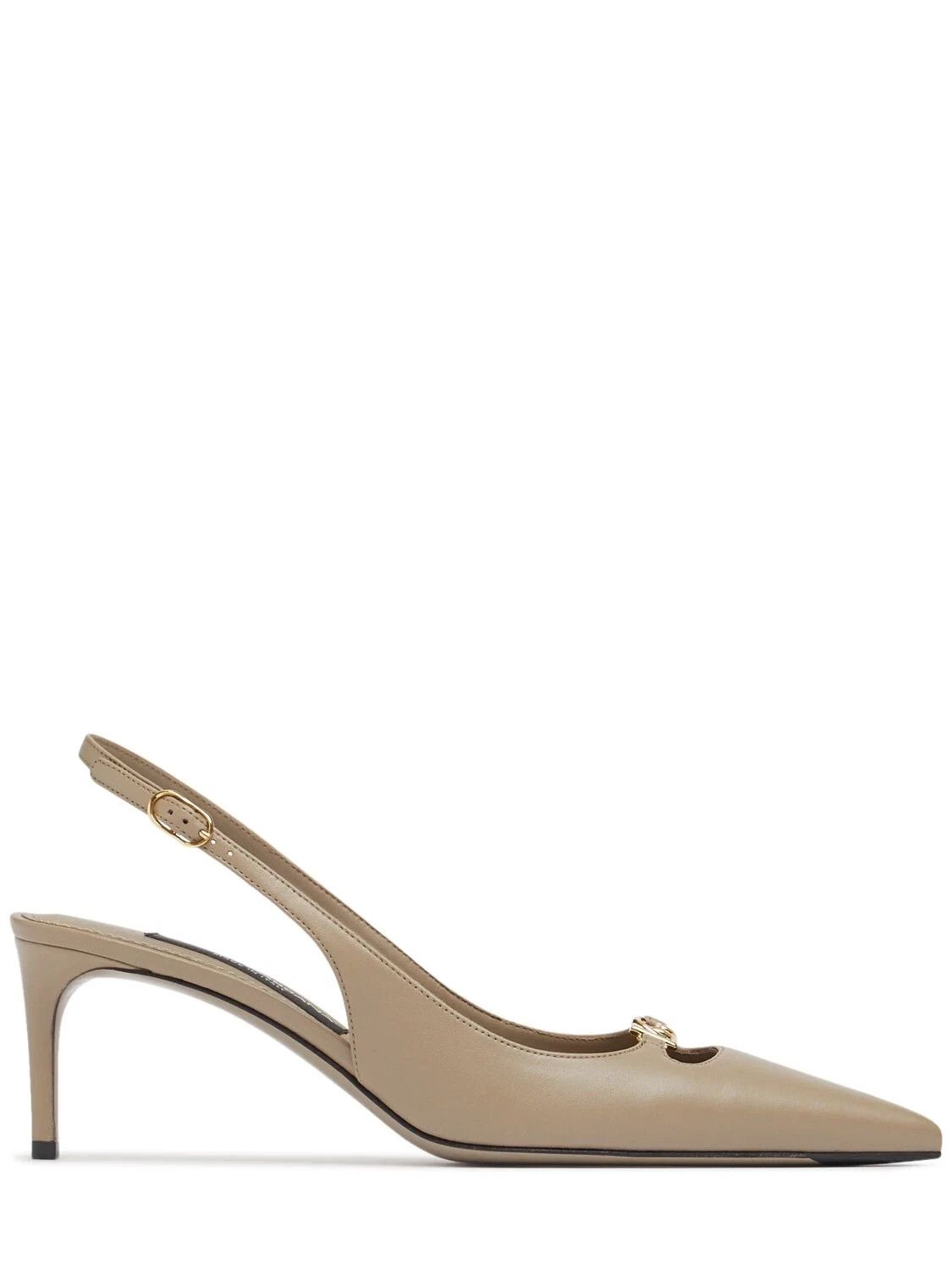 DOLCE&GABBANA Lollo 60mm Taupe Leather Slingback Pumps New