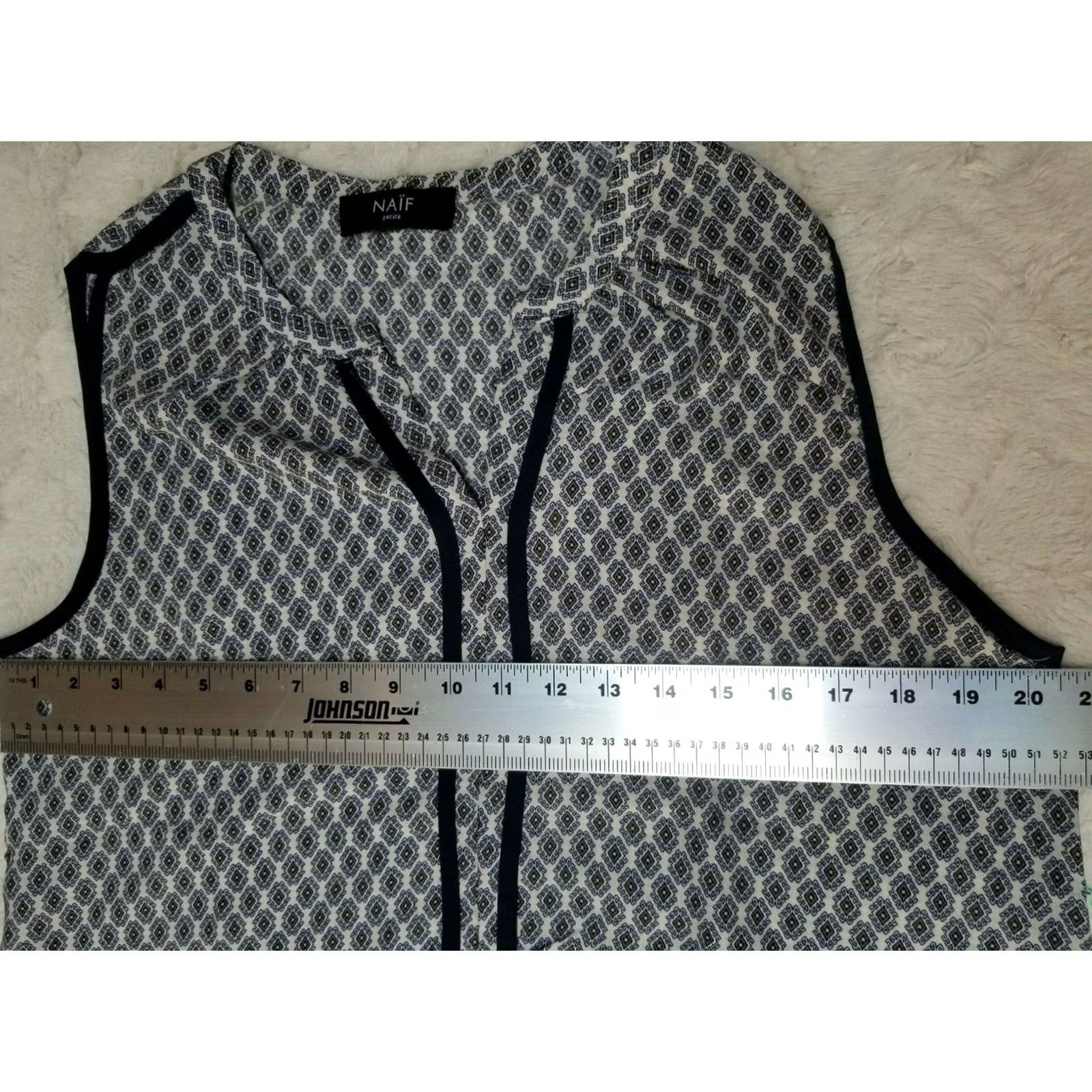 Vintage Naif Dress Petite Size PXL Navy Split Neck Shift Sleeveless Boho Style Womens Size XL / US 12-14 / IT 48-50 - 7 Thumbnail