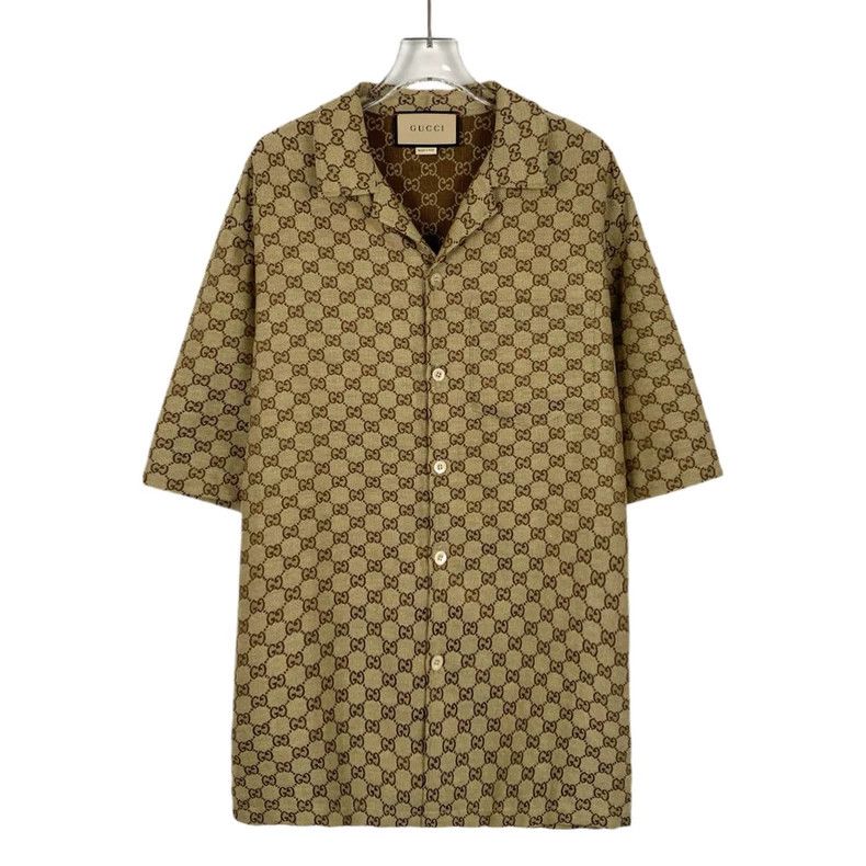 Gucci Brown Logo Button-Up Short Sleeve Shirt-dmc