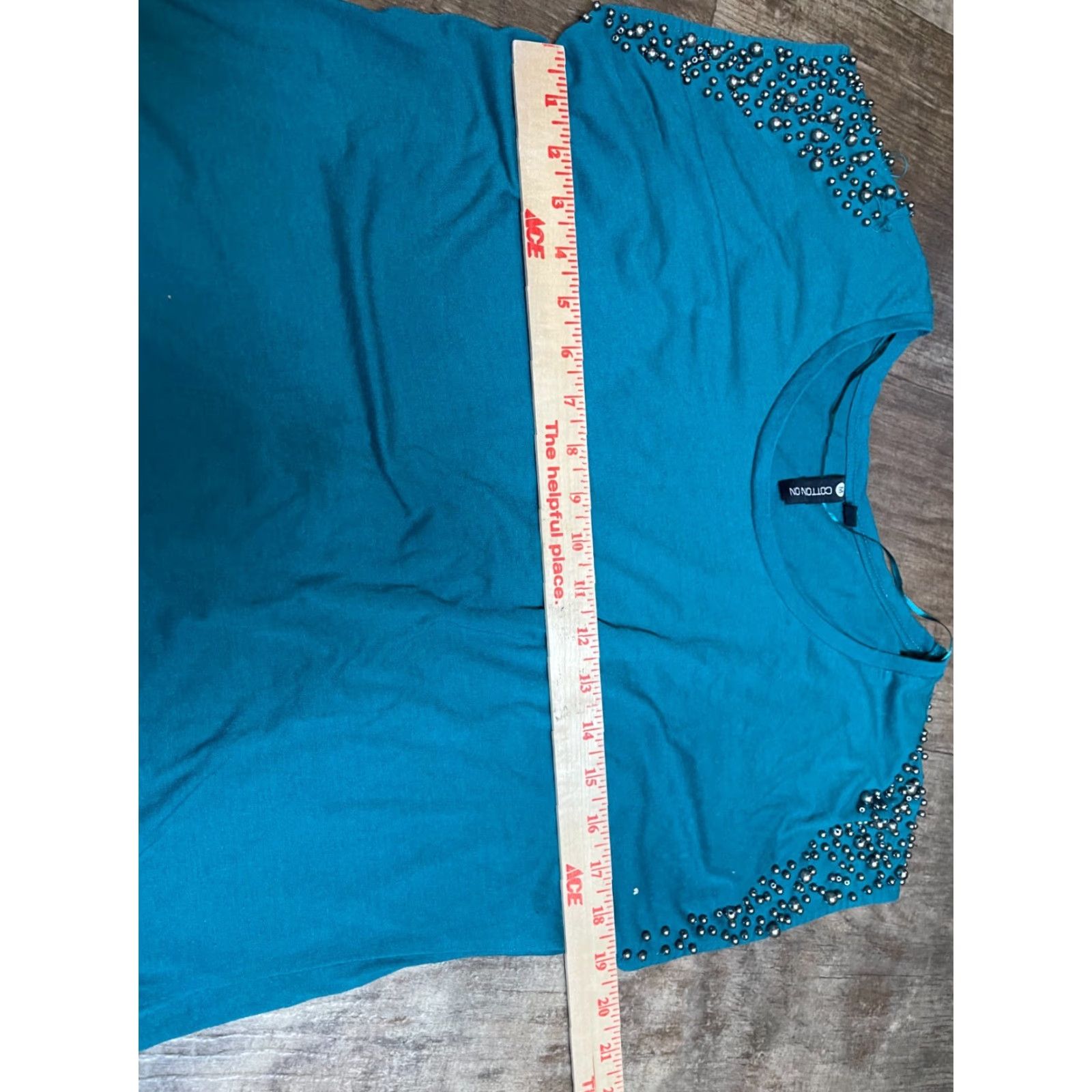 Cotton On Cotton On Top Womens Medium M Blue Teal Blouse Beaded Short Sleeve Shirt Blouse Casual Travel Pattern Striped Size M / US 6-8 / IT 42-44 - 3 Thumbnail