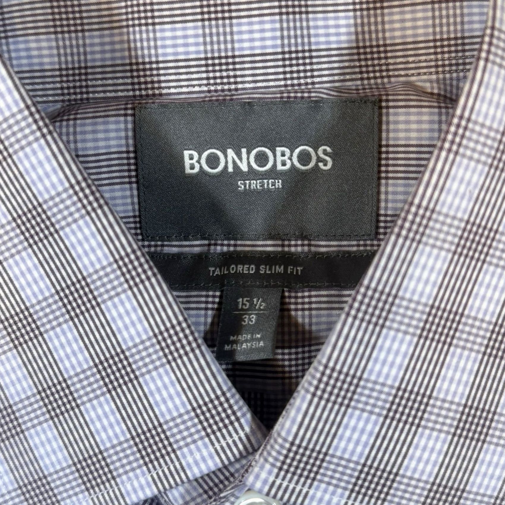 Vintage Bonobos Shirt Mens 15.5 33 Stretch Slim Fit Long Sleeve Blue Plaid Button-Up Size US L / EU 52-54 / 3 - 2 Thumbnail