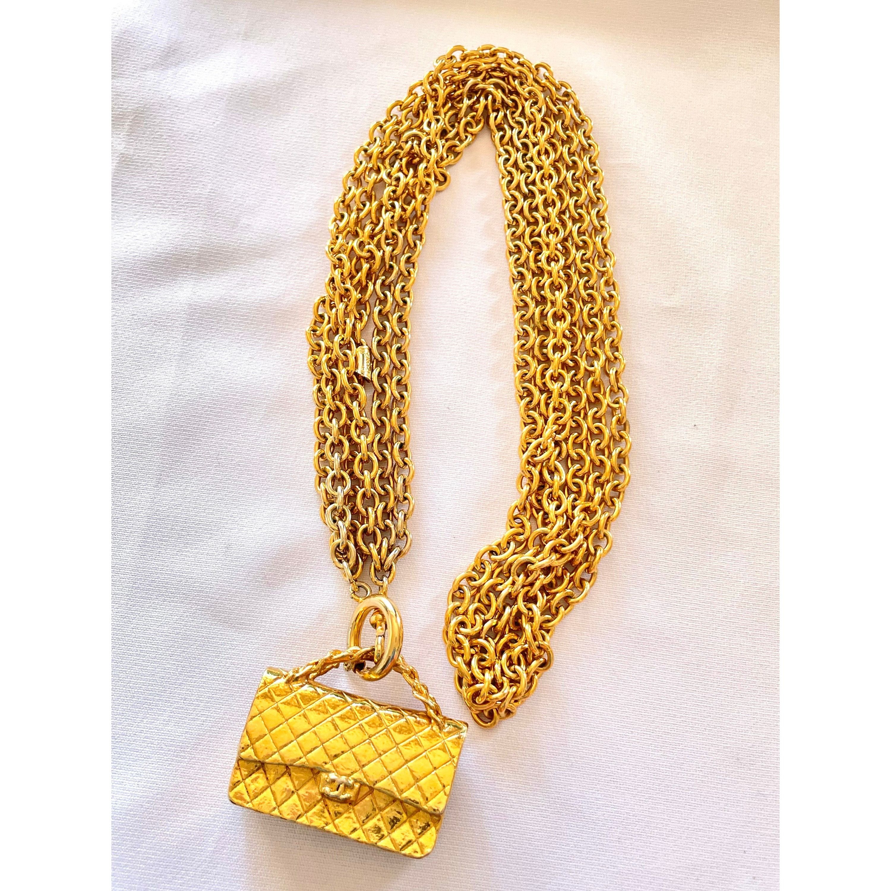 Chanel Vintage CHANEL golden triple chain necklace with bag top Size ONE SIZE - 7 Thumbnail