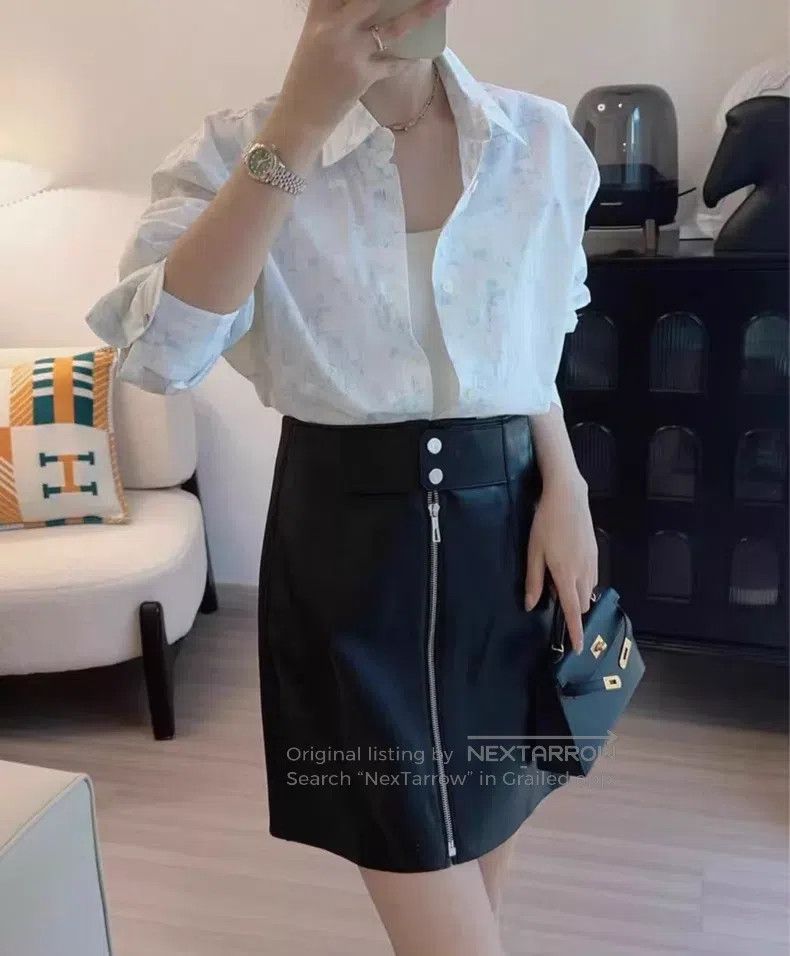 Hermes Hermes Black Leather Zipper Skirt Size 42" / US 20 - 8 Thumbnail