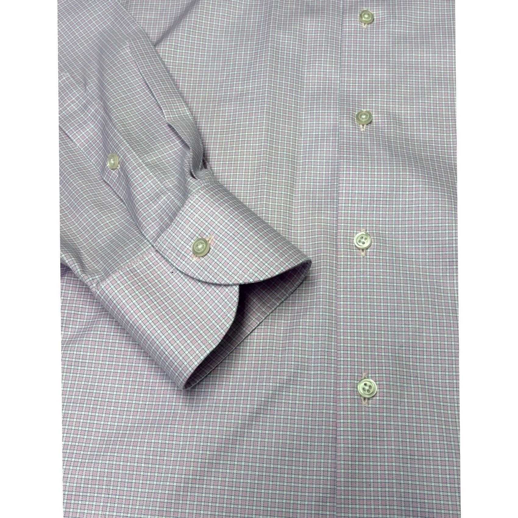 Proper Cloth Proper Cloth Mens Pink Multi Grid Twill Non-Iron Stretch Dress Shirt 17 35 XL Size 46R - 3 Thumbnail