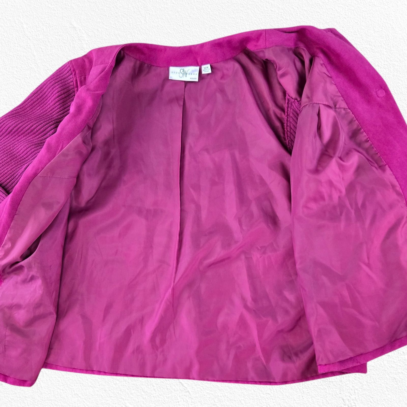 Vintage Y2K Magenta Pink Suede Knit Sleeve Jacket Size 16W Size XXL / US 16-18 / IT 52-54 - 8 Thumbnail