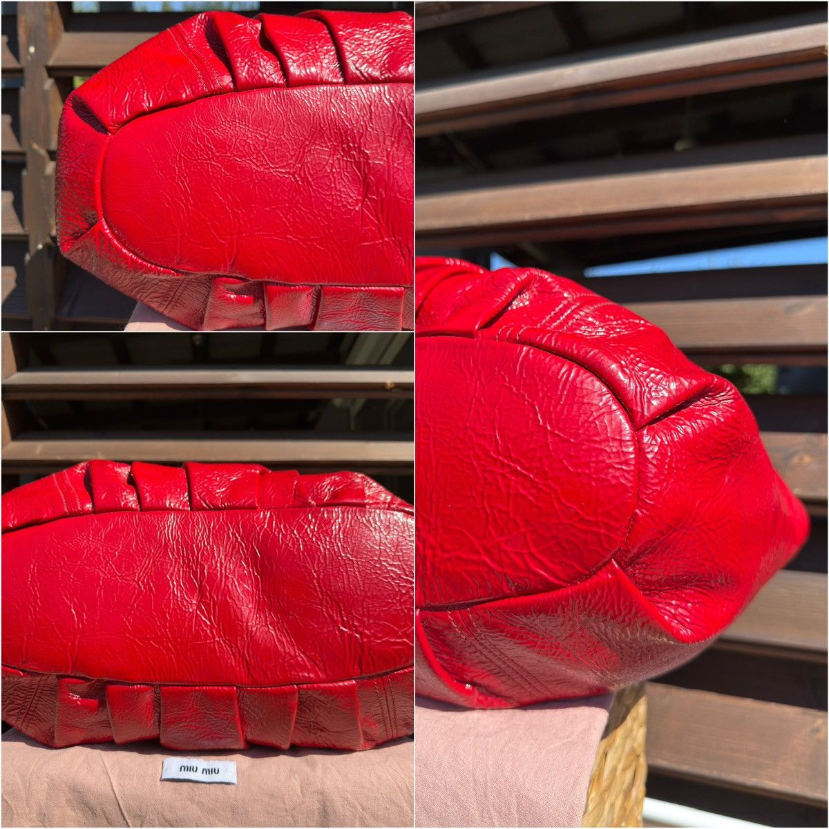Miu Miu Miu Miu Crinkle Patent Leather Tote Rosso Red Hand Bag Size ONE SIZE - 16 Thumbnail