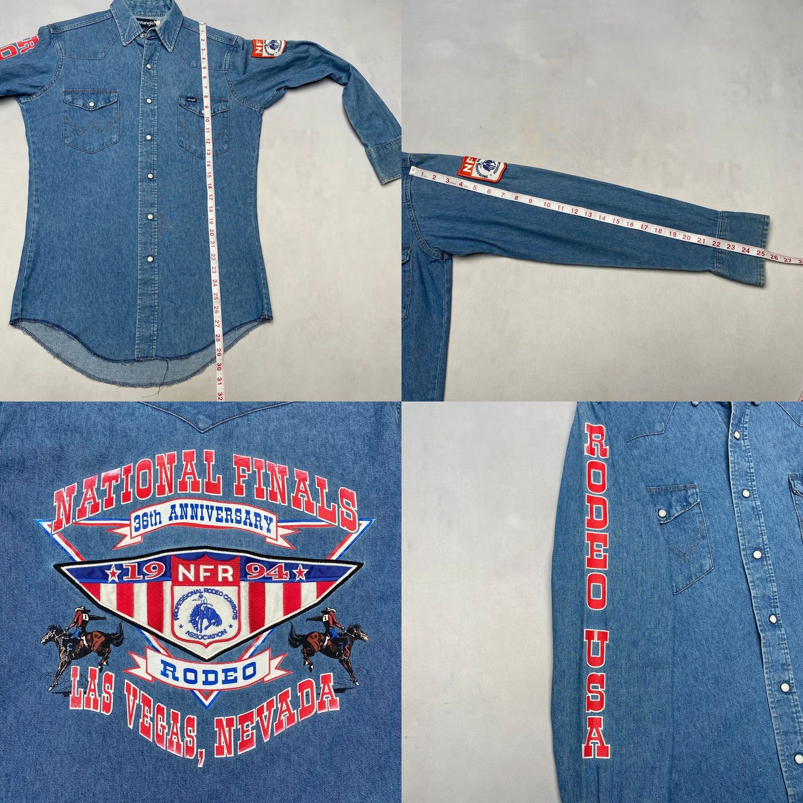 Wrangler Vintage Wrangler NFR National Finals Rodeo Denim Pearl Snap Western 1994 Small Size US S / EU 44-46 / 1 - 8 Thumbnail