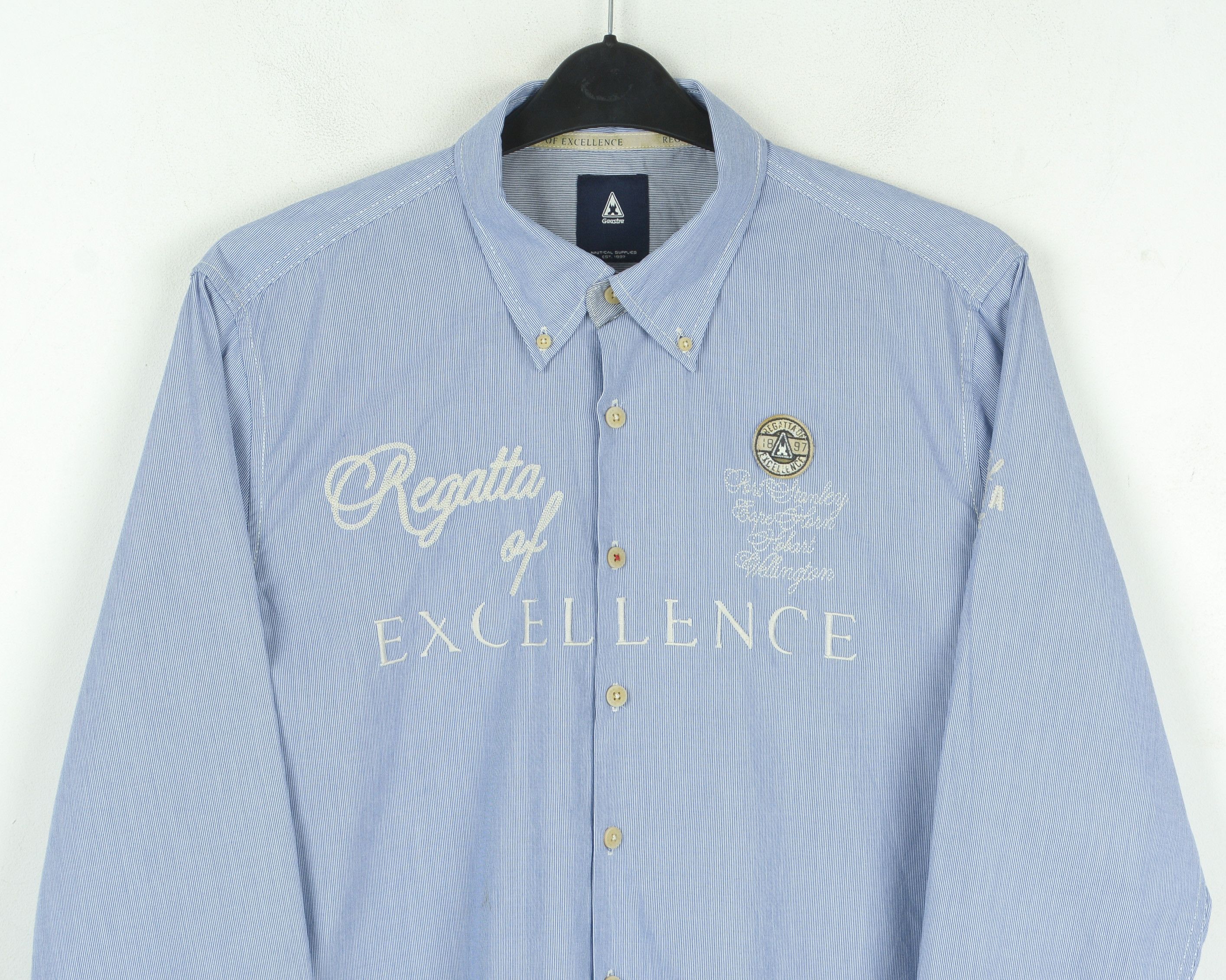 Designer Button Up L Shirt Striped Regatta Long Sleeved Top Size US L / EU 52-54 / 3 - 10 Thumbnail