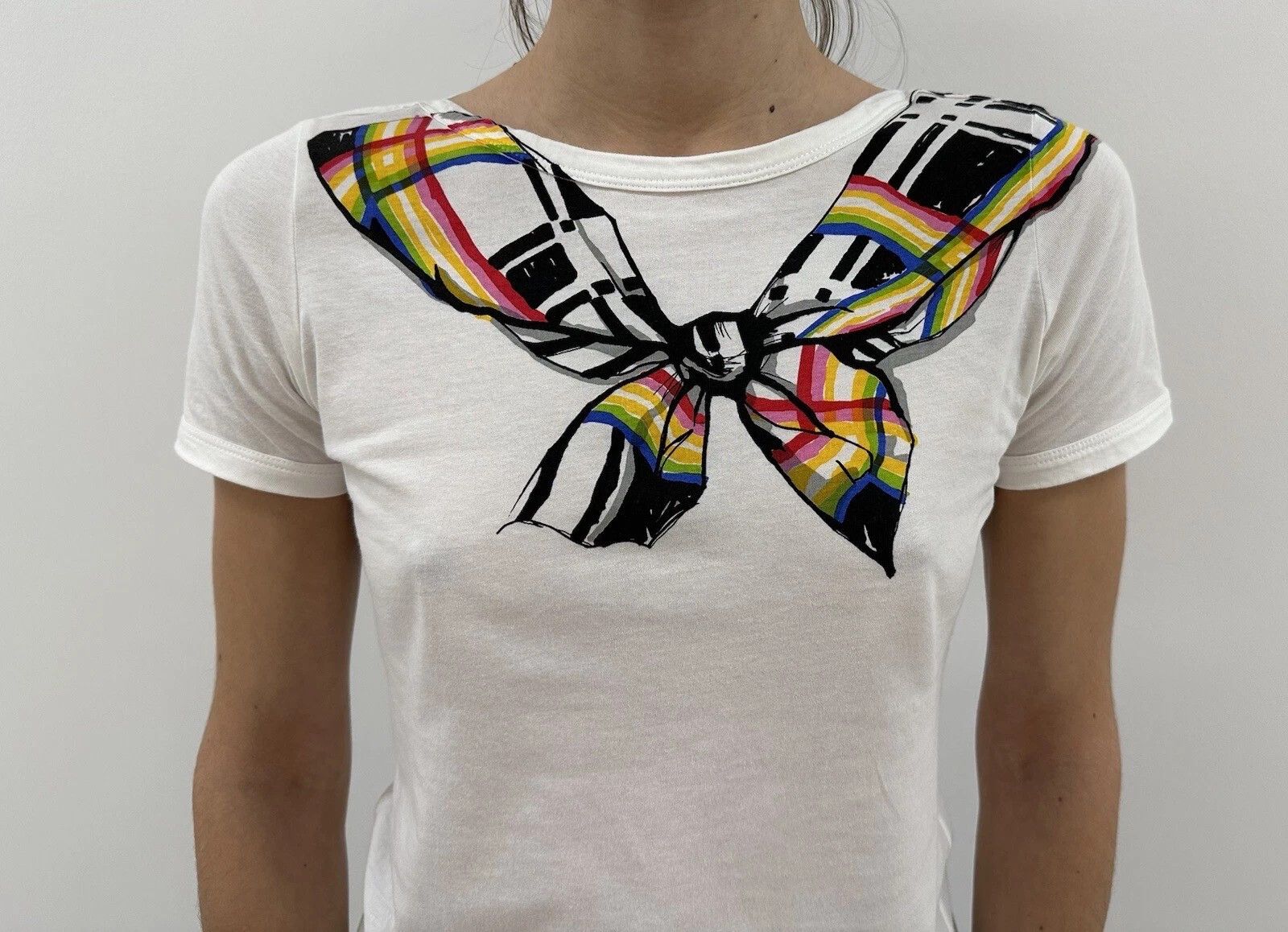 Sonia Rykiel Sonia Rykiel Womens Fitted Tee White Top Bow Print Size S / US 4 / IT 40 - 4 Thumbnail