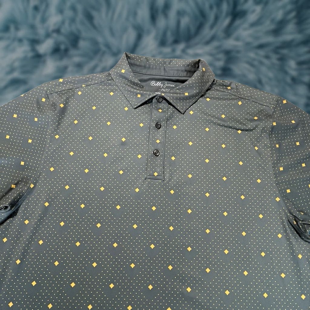 Vintage Bobby Jones Polo Shirt Geometric X-H2O Performance XXL Gray Yellow, Men, Short Sleeve, 2XL, Golf Apparel Size US XXL / EU 58 / 5 - 1 Thumbnail