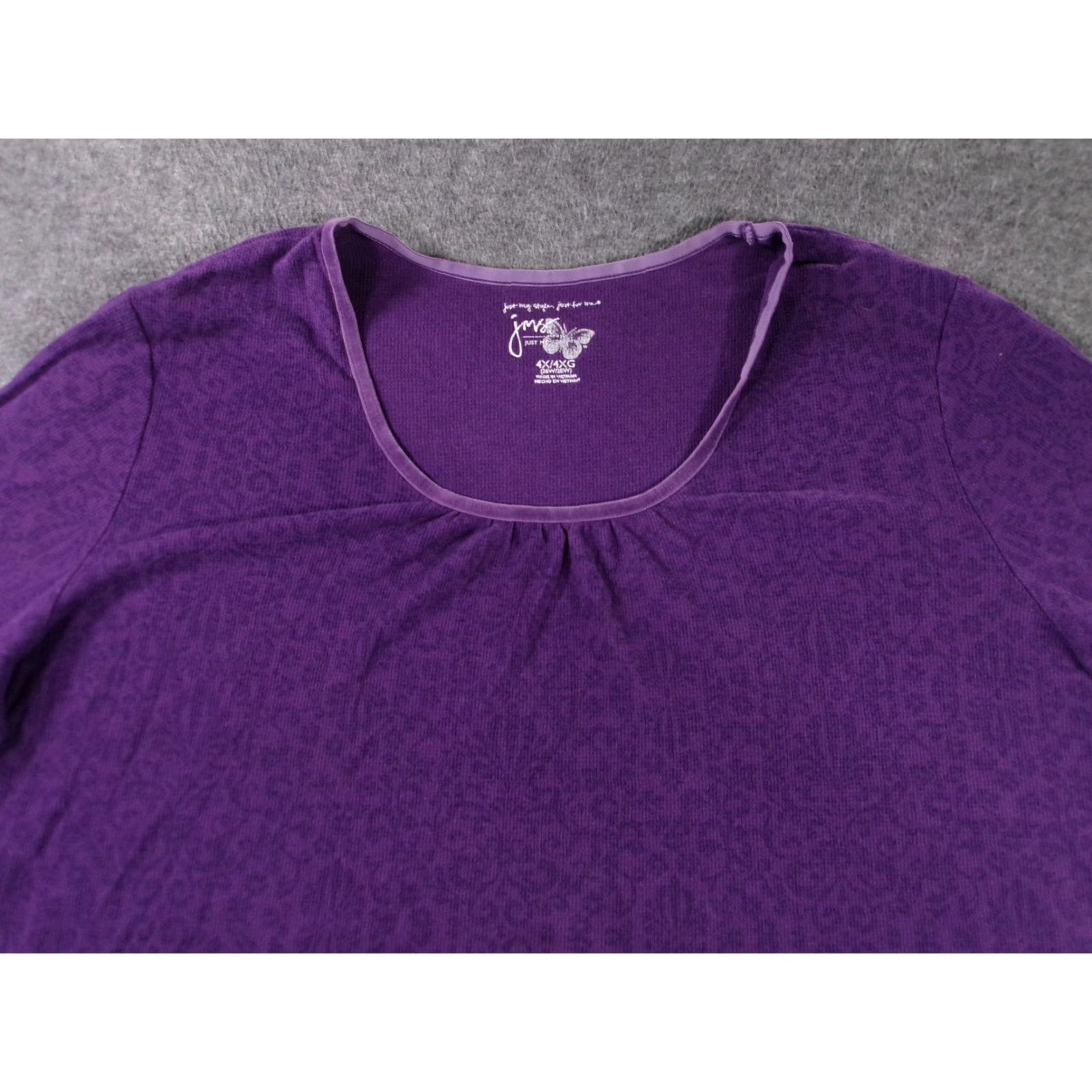 Vintage Just My Style Top Womens 4X Plus Size Scoop Neck 3/4 Sleeve Purple Waffle Knit Animal Print Casual Blouse Size XXL / US 16-18 / IT 52-54 - 2 Thumbnail