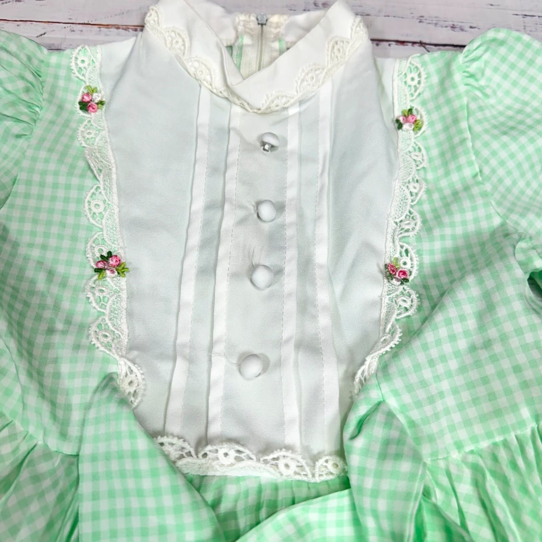 Vintage Vtg Beautique Chris Lynch Long Sleeve Green Gingham Check Dress Sz 6 Tie Waist Girls Size US S / EU 44-46 / 1 - 6 Thumbnail
