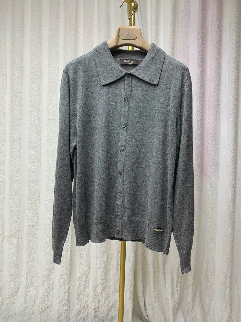 Loro Piana LORO PIANA Gray full open front cotton turned collar knit Size US M / EU 48-50 / 2 - 1 Thumbnail