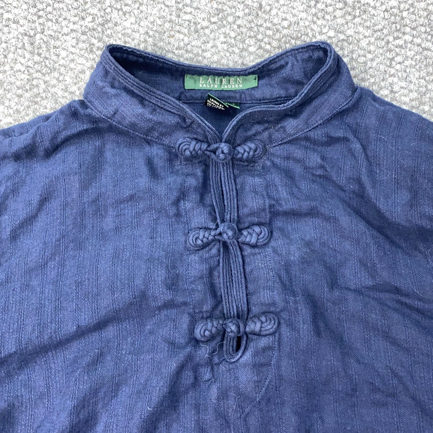 Ralph Lauren Lauren Ralph Lauren Blouse Womens Large Blue Linen High Neck Pullover Casual Asian-Inspired Size L / US 10 / IT 46 - 2 Thumbnail