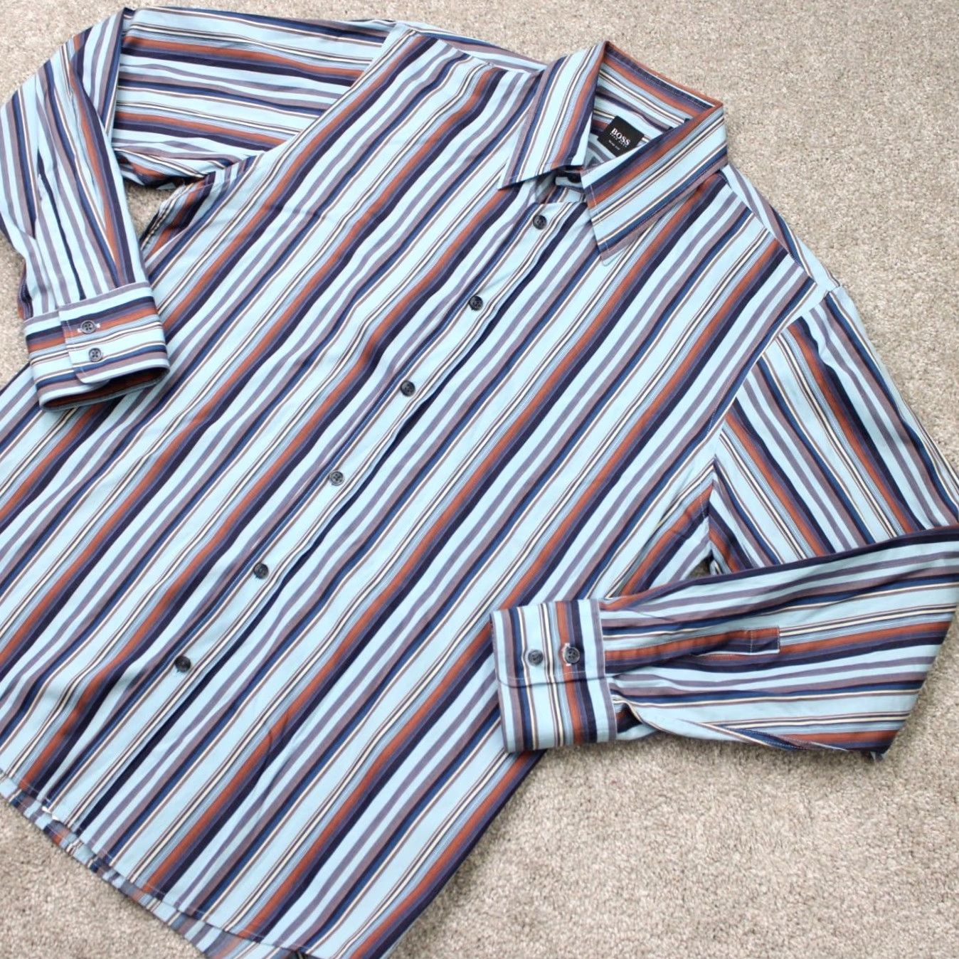 Hugo Boss HUGO BOSS Shirt Mens Large Blue/Red Striped Slim Fit Long Sleeve Cotton Button-Up Shirt Size US L / EU 52-54 / 3 - 4 Thumbnail