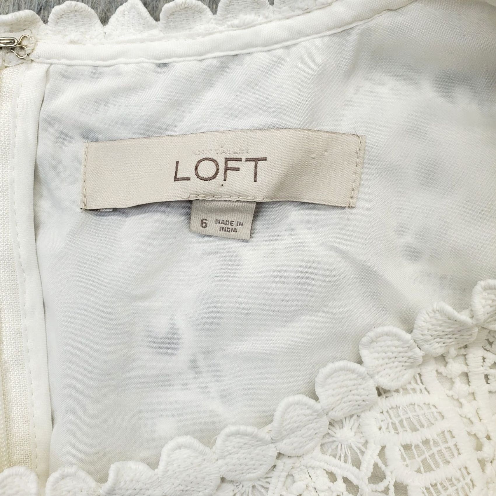 Loft LOFT Ann Taylor White Lace Back Zip A-Line Dress Womens Size 6 Midi Sleeveless Embroidered Lined Casual Party Cocktail, 100% Polyester Size M / US 6-8 / IT 42-44 - 3 Thumbnail