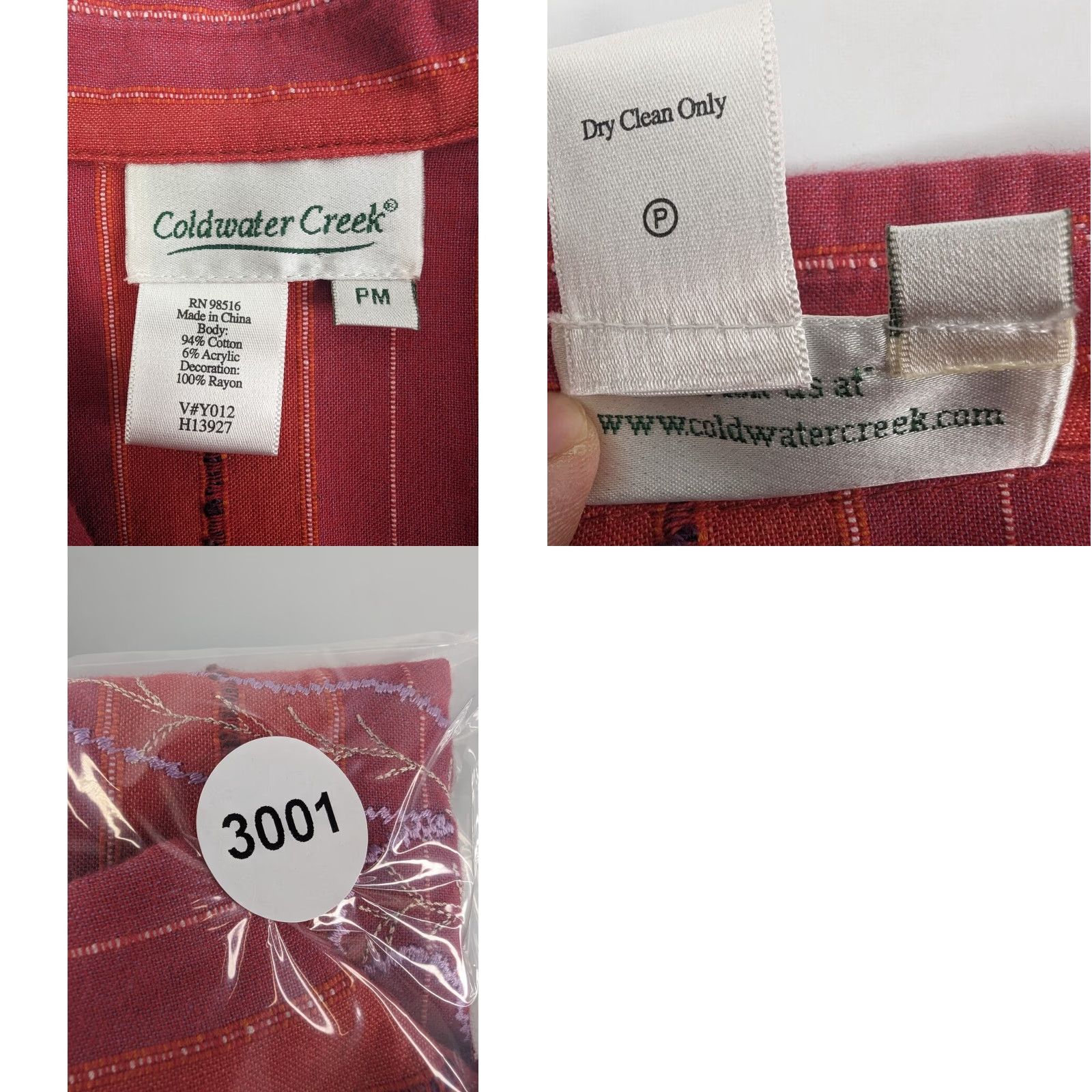 Coldwater Creek Coldwater Creek Shirt Women’s PM Red Floral 3/4 Sleeve Button Up Cotton Acrylic Embroidered White? Size M / US 6-8 / IT 42-44 - 8 Thumbnail