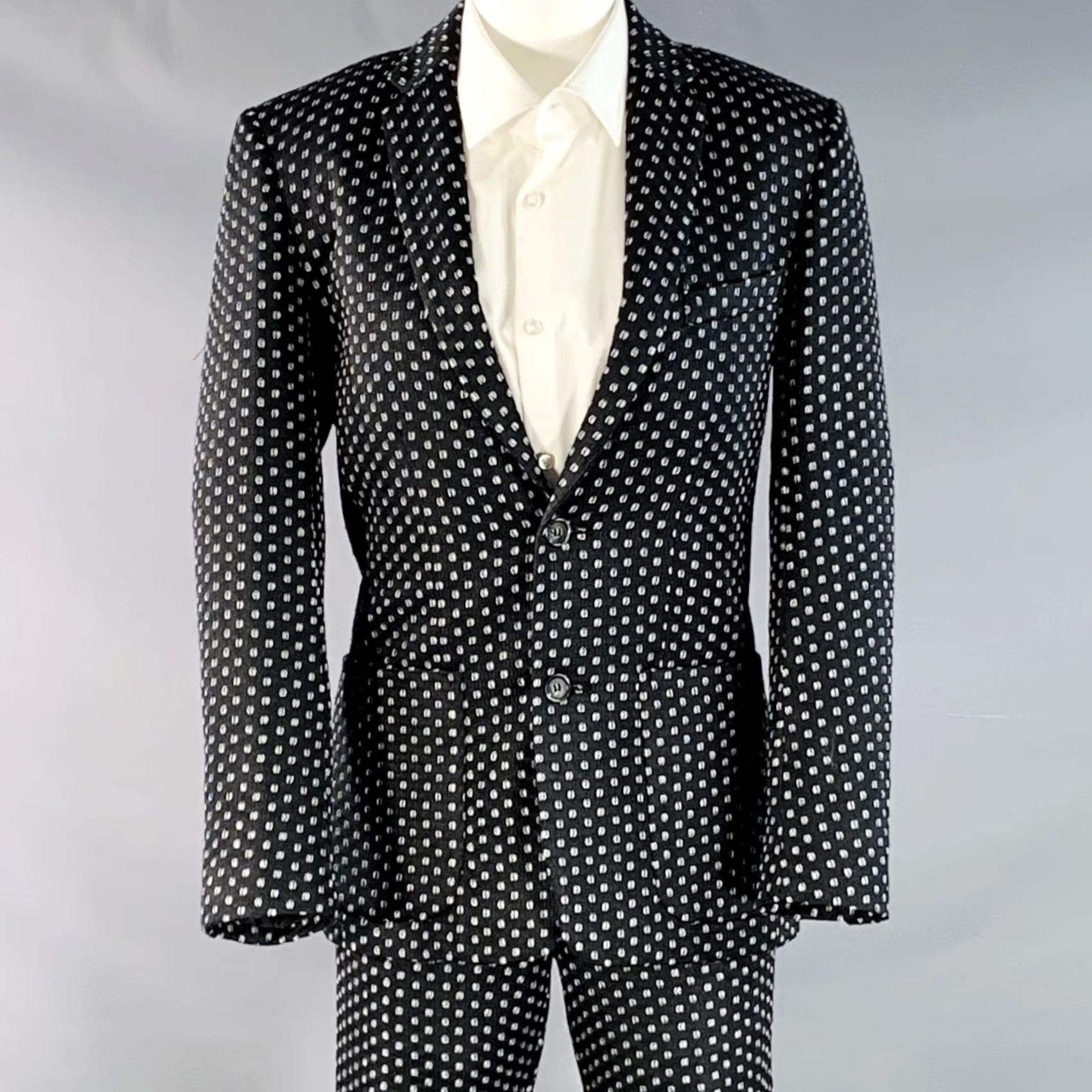 Mr Turk MR TURK Suit 36 Regular Black White Perforated Polyester Notch Lapel Men Size 36R - 2 Thumbnail
