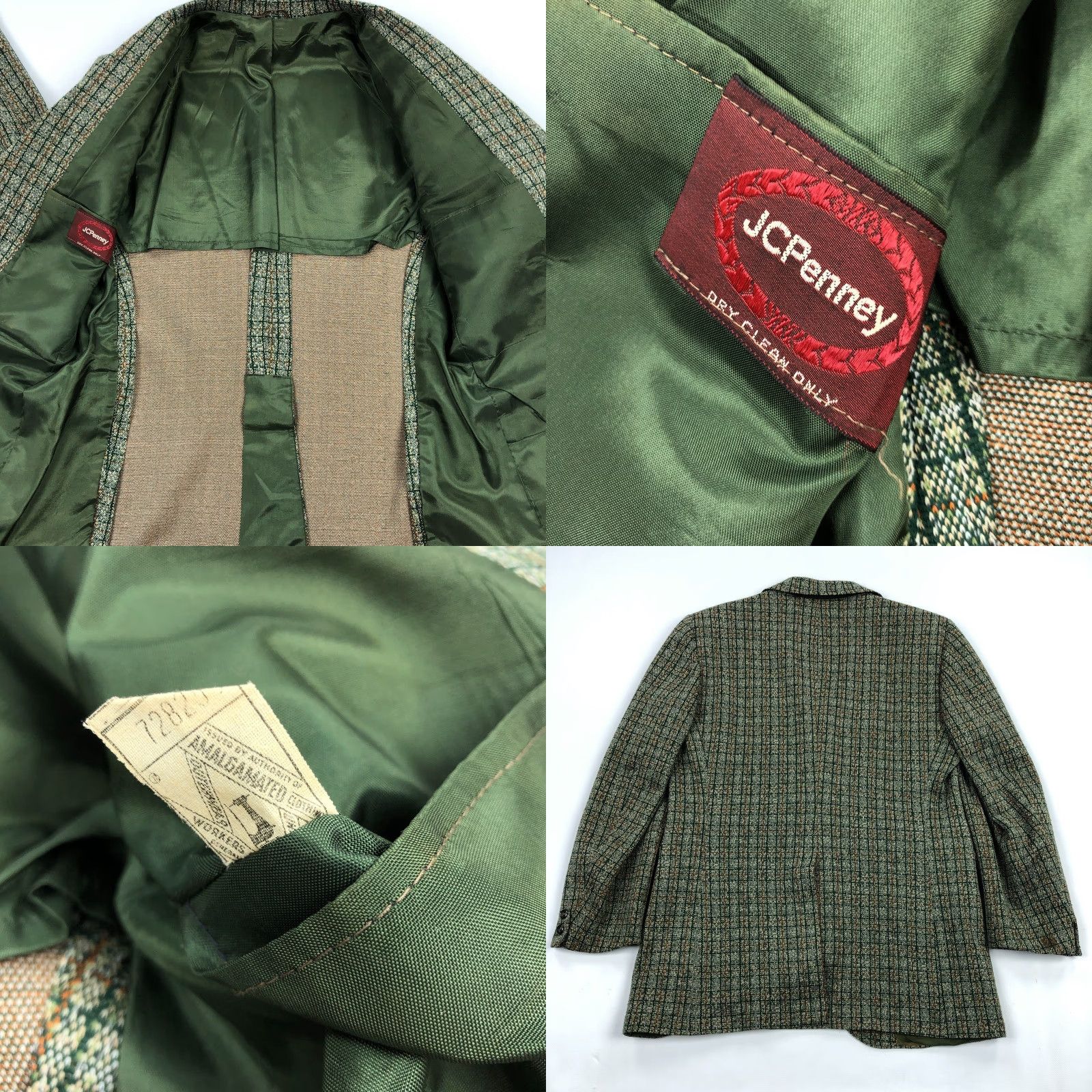 JCPenney JC Penney 42R Green Plaid Tweed Mens Blazer Sport Coat Jacket 70s Size 42R - 9 Thumbnail
