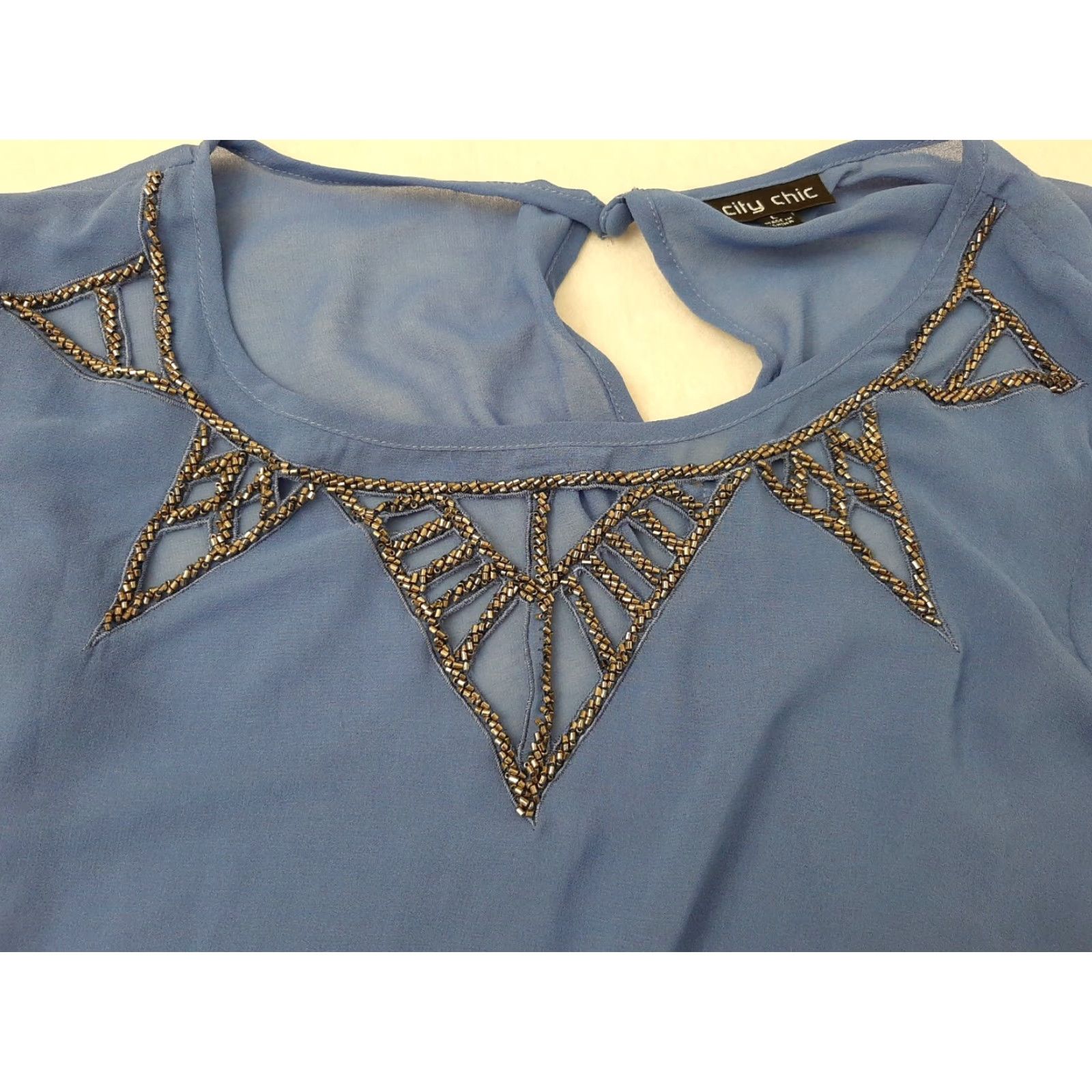 Vintage City Chic Women Blouse Shirt Beaded Blue Wrap Short Sleeve Boat Neck L Size L / US 10 / IT 46 - 5 Thumbnail