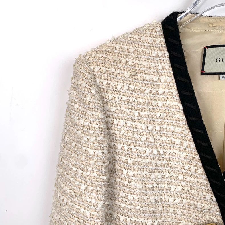 Gucci Gucci Size 38 Beige cotton V-neck single-breasted small fra Size US XXS / EU 40 - 3 Thumbnail