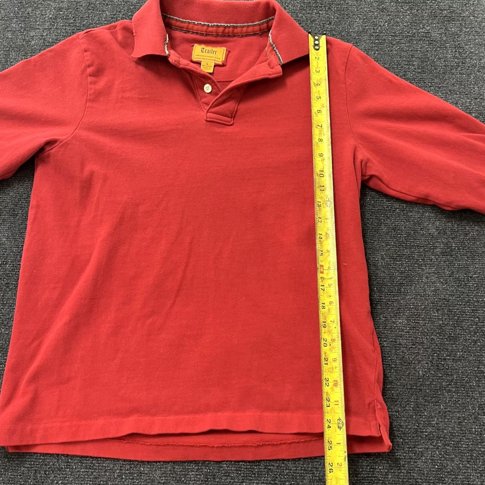 Vintage Trailer Polo Shirt Mens Large Red Long Sleeve Cotton Knit Collared Top Size US L / EU 52-54 / 3 - 5 Thumbnail