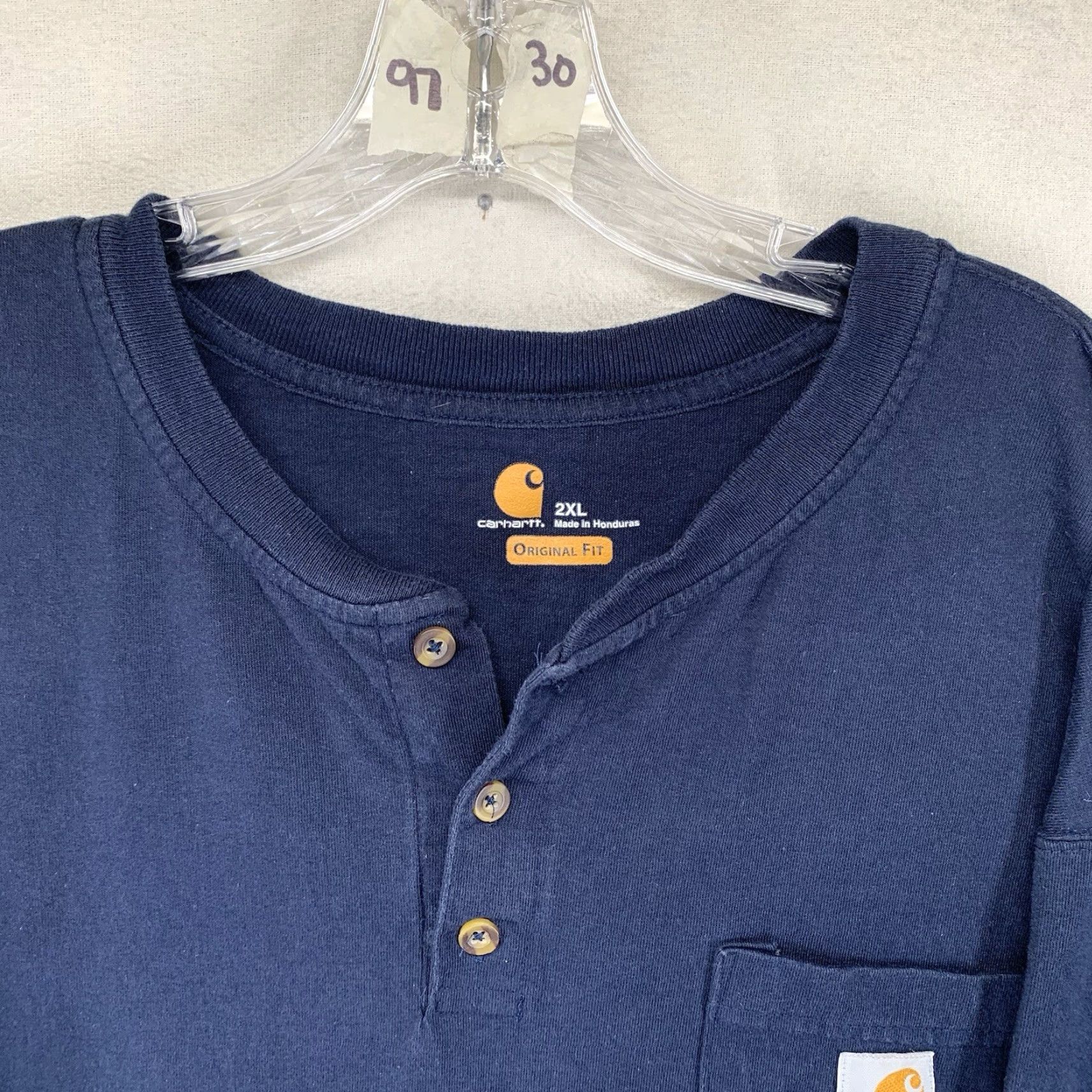 Carhartt Carhartt T-Shirt Mens Navy 2XL Long Sleeve Henley All Cotton Regular Fit Pockets Logo Jacket? Size US XXL / EU 58 / 5 - 6 Thumbnail