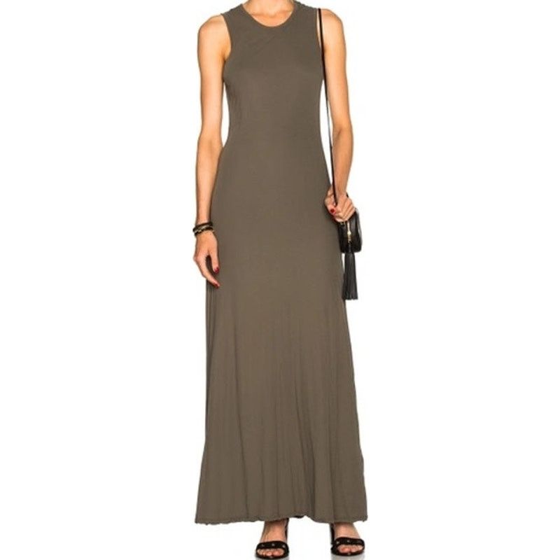 James Perse Long Flared Tank Dress Maxi Cotton Black 1 S