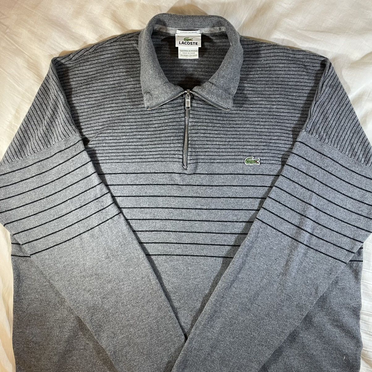 Lacoste Lacoste Cashmere Blend Striped Quarter Zip Size US L / EU 52-54 / 3 - 1 Thumbnail