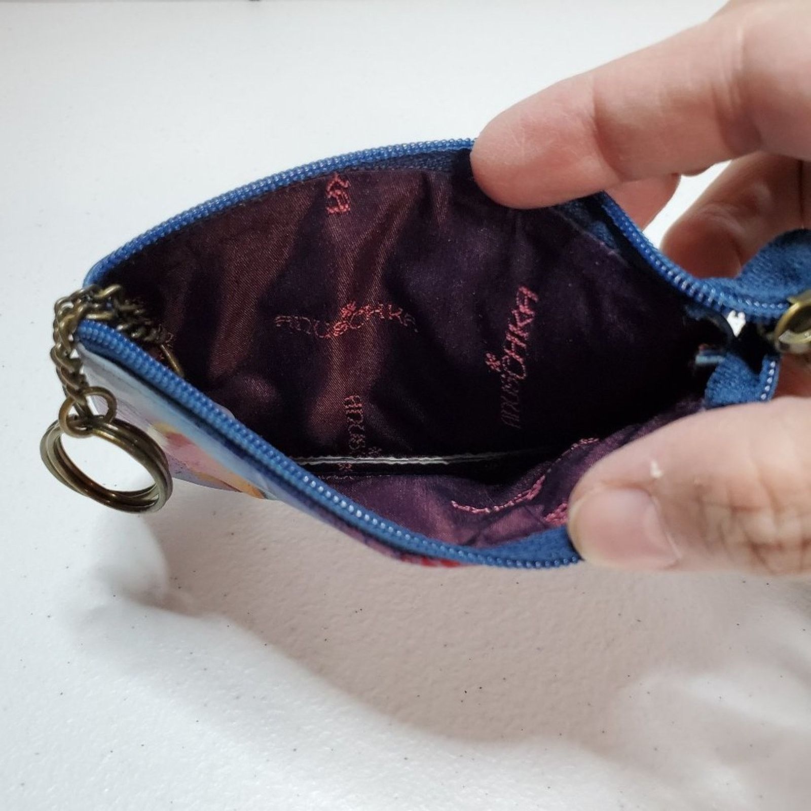 Designer Anuschka Abstractions Hand Painted Leather Coin Pouch Size ONE SIZE - 5 Thumbnail