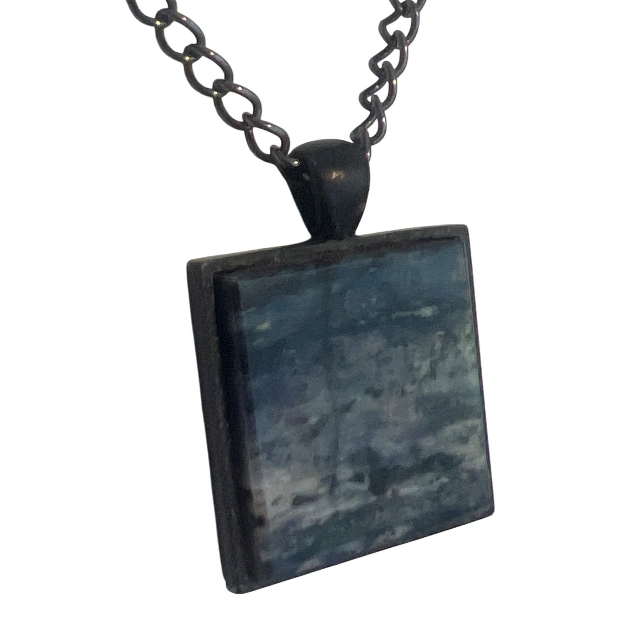Other Vintage Square Marble Effect Pendant Necklace Black Chain Mi Size ONE SIZE - 4 Thumbnail