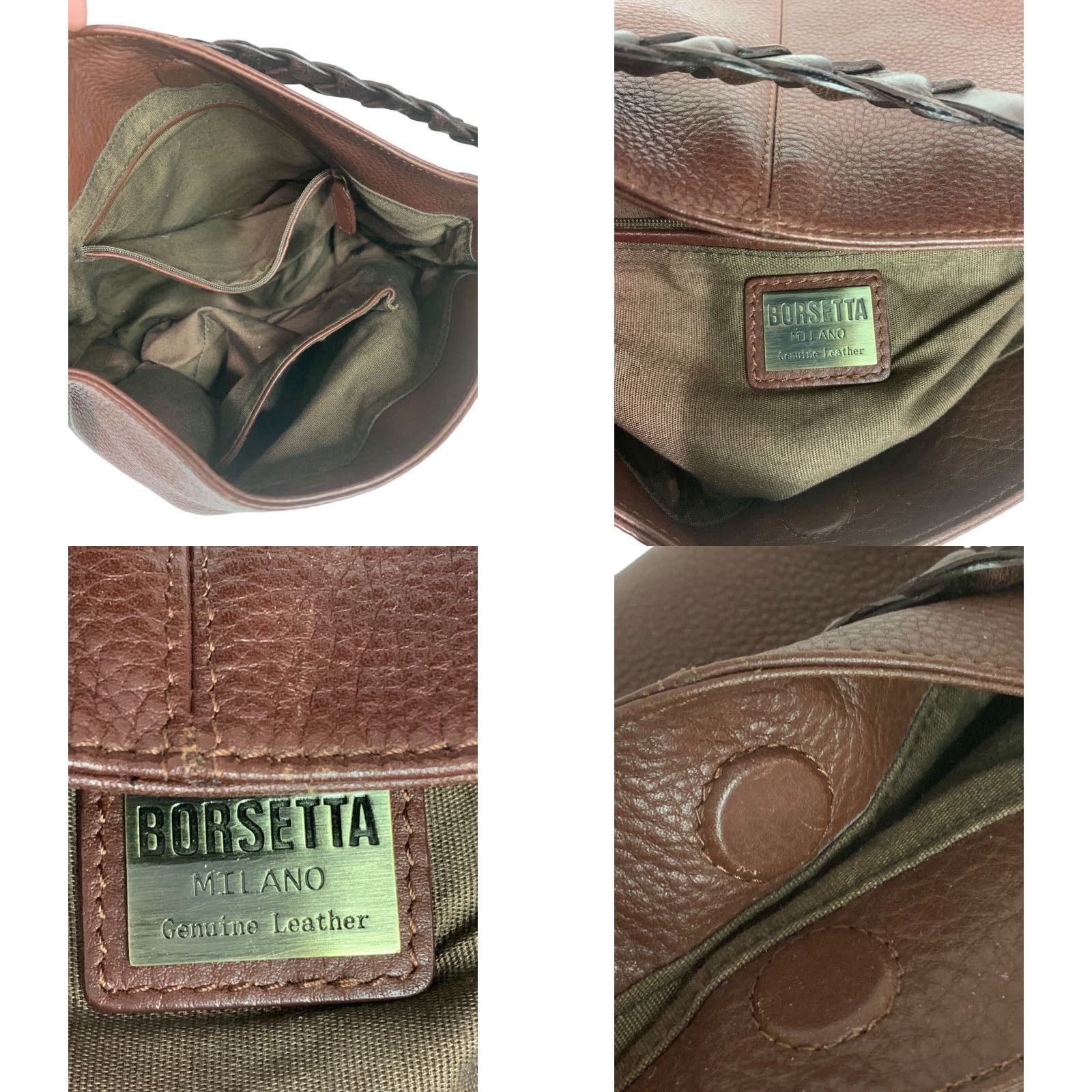 Vintage Borsetta Milano Brown Pebbled Leather Braided Strap Handbag Women Leather Bag 14" x 11" x 3.5" 6" Strap Drop Size ONE SIZE - 8 Thumbnail