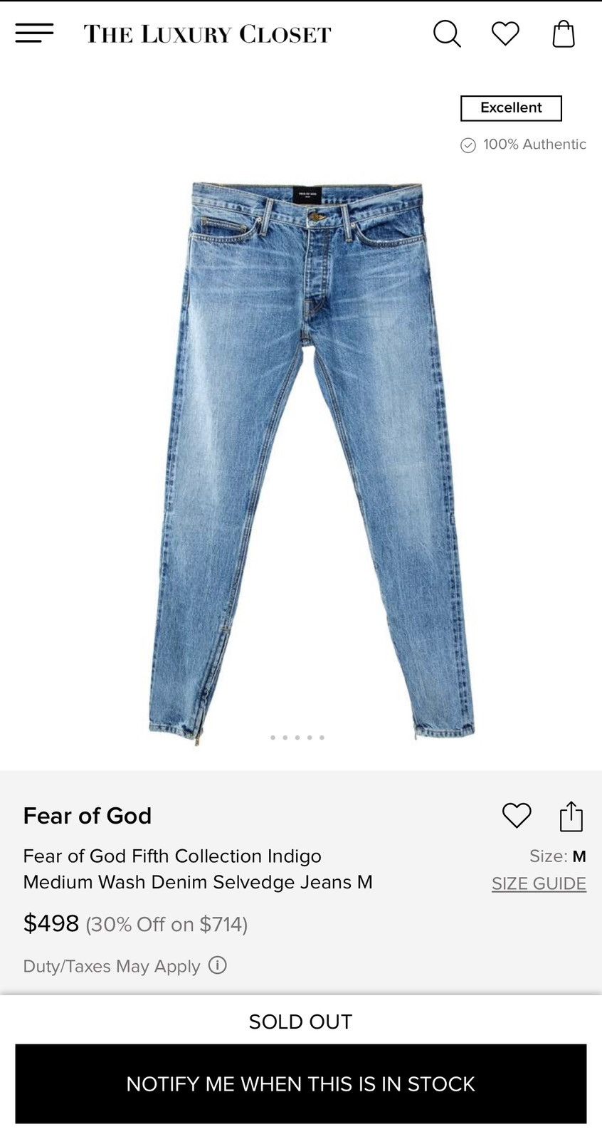 Fear of God 🔥Fear of God Fifth Collection Indigo Selvedge Jeans SZ 36 Size US 36 / EU 52 - 17 Thumbnail
